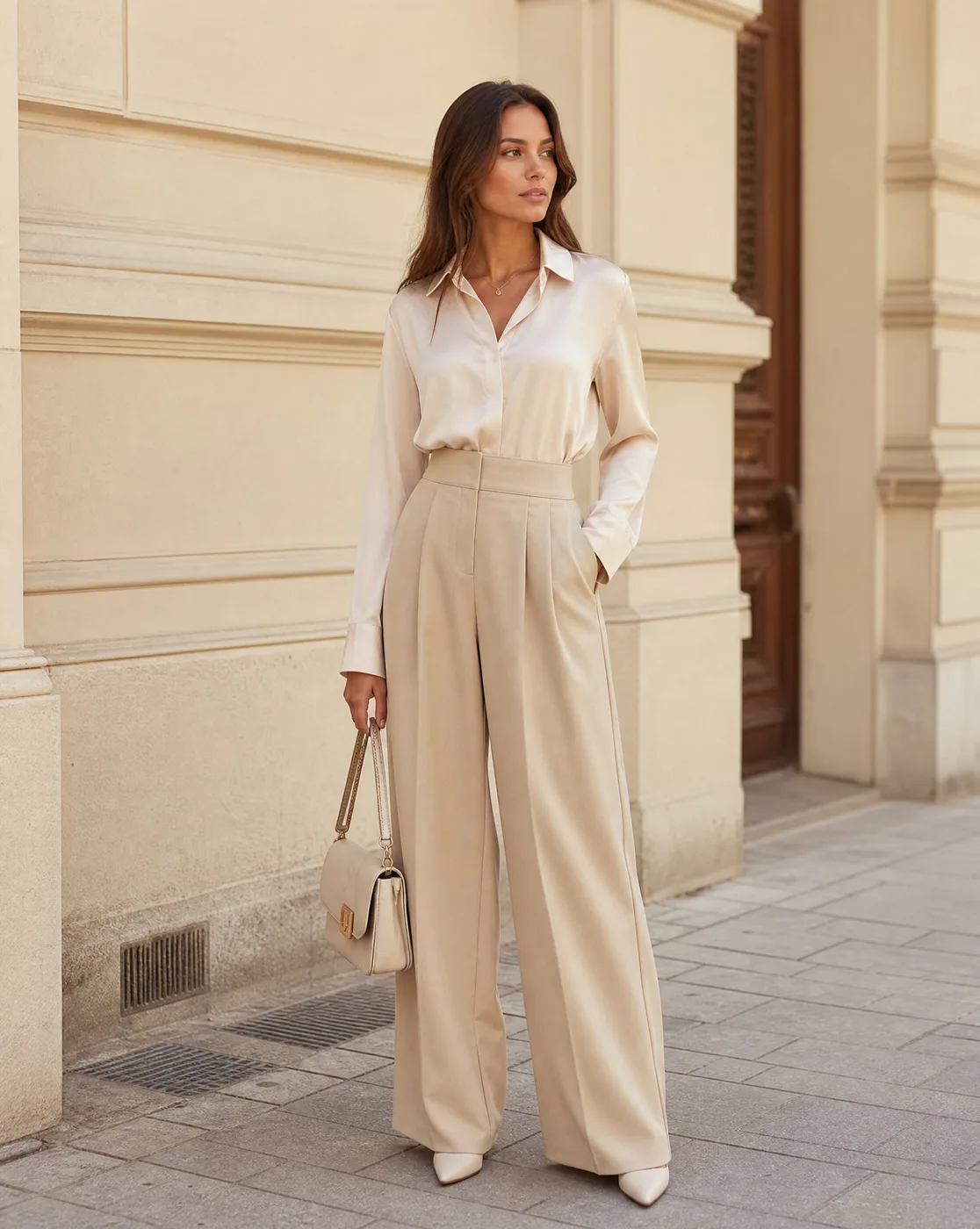 Frau in moderner High Waist Hose, Streetstyle