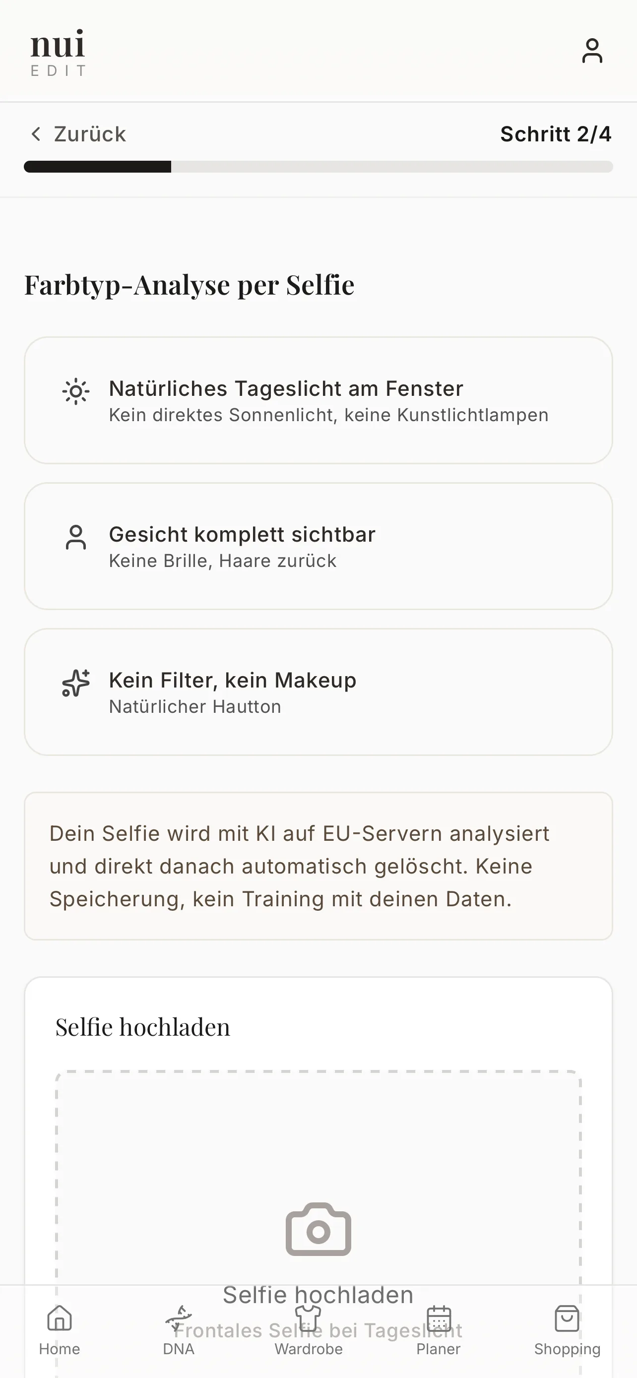 Farbtyp-Analyse per Selfie