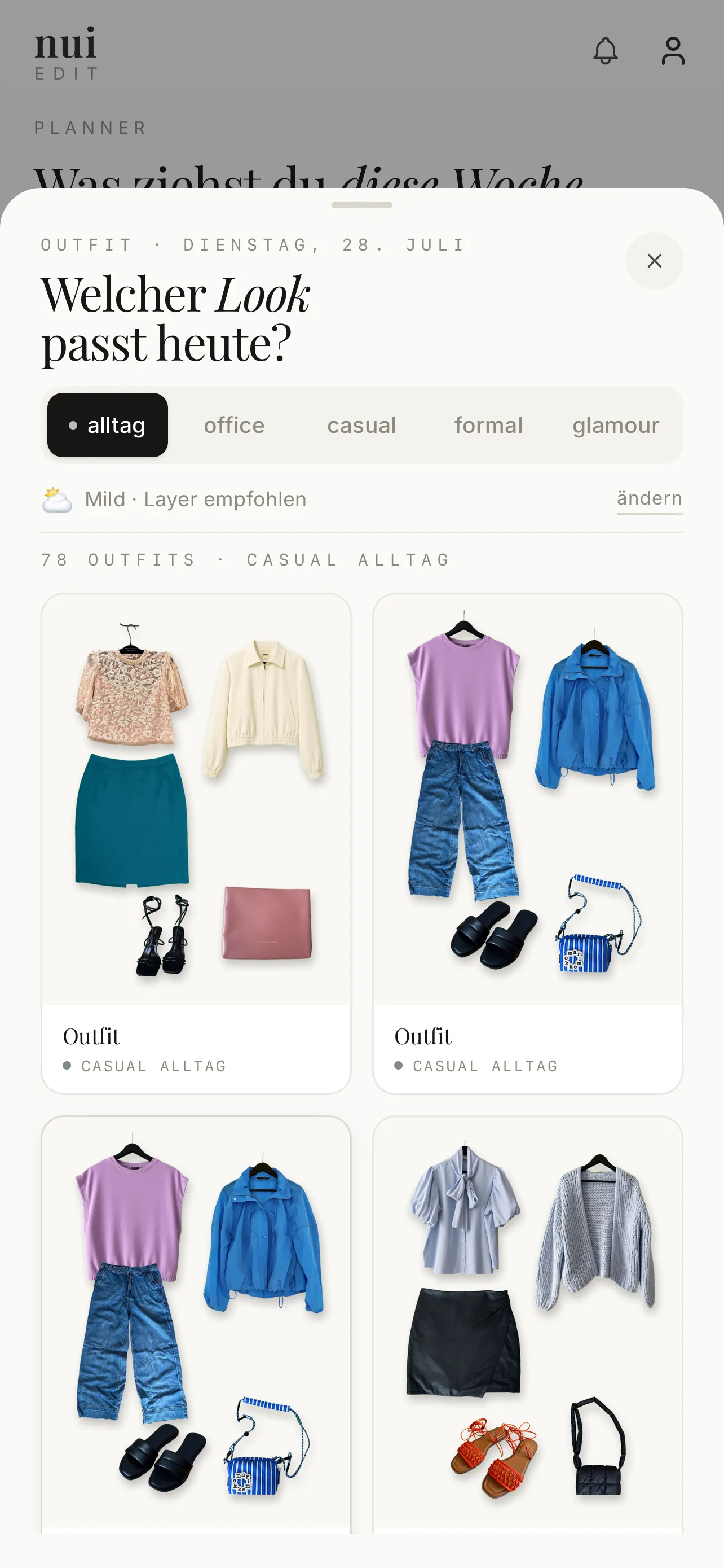 Tagesplaner · Welcher Look passt heute?