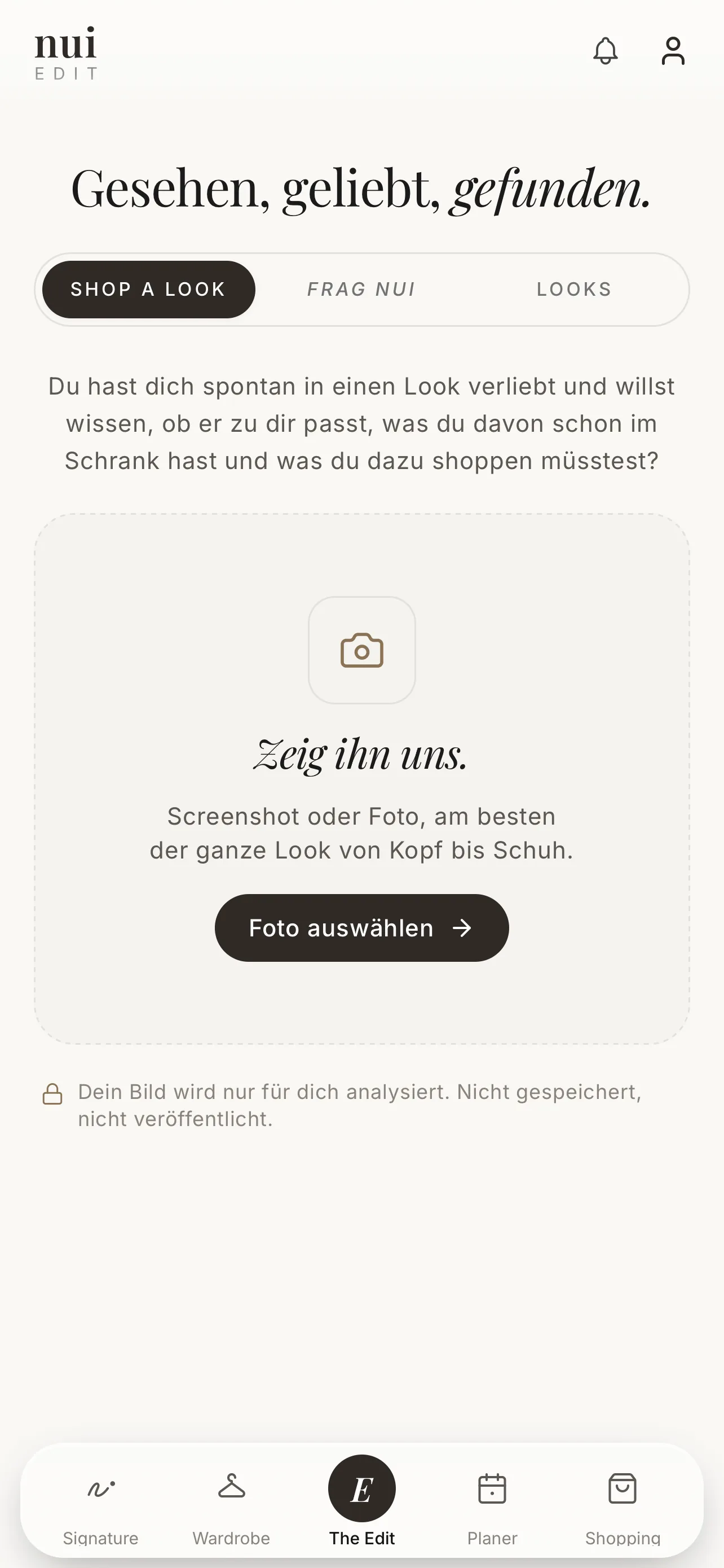 Shop a Look · Foto eines Looks hochladen